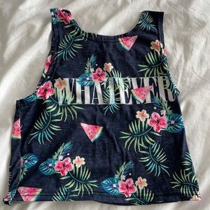 Blue floral “whatever” crop top size small